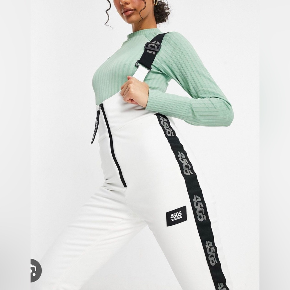 ASOS 4505 white & black ski high waisted ski bib pants salopette - Picture 3 of 12